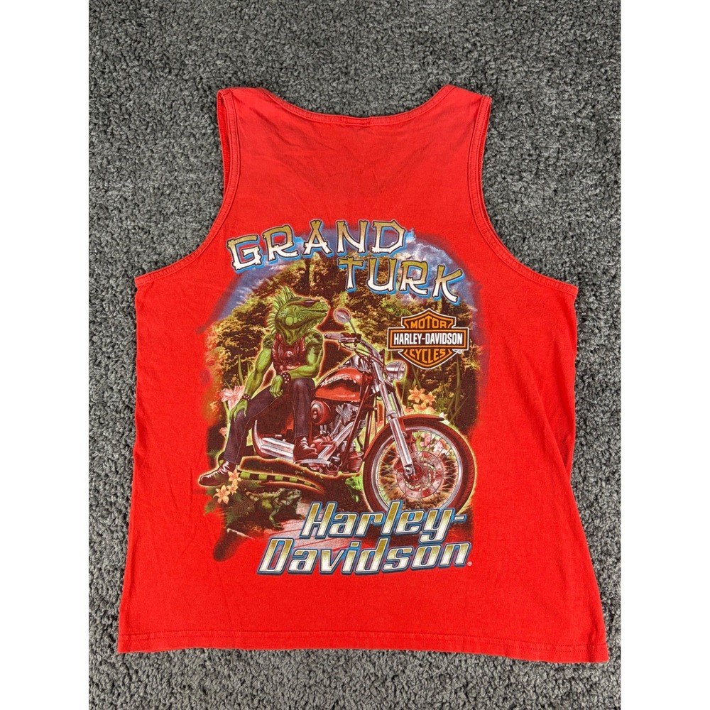 Vintage Y2K Harley-Davidson Grand Turk Iguana Motorcycle Tank Top Mens Large Red